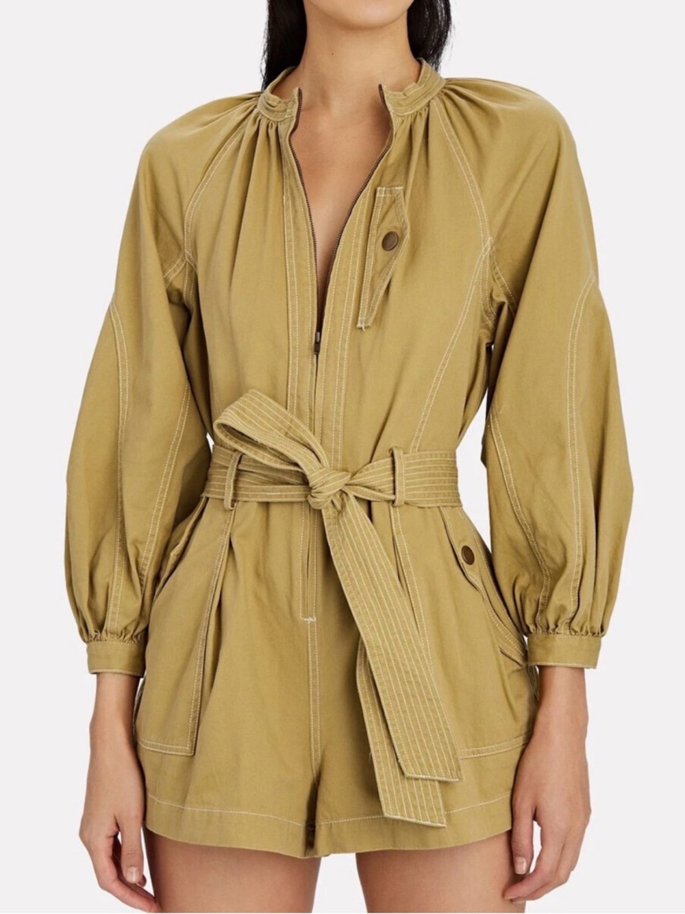 Ulla Johnson Piper Playsuit Fennel Seed Tie-Waist Utility Romper